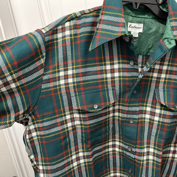 Vintage Shirtjac Shirt Jacket Kaufmann's Pittsburgh Green White Yellow XL - Picture 5 of 7